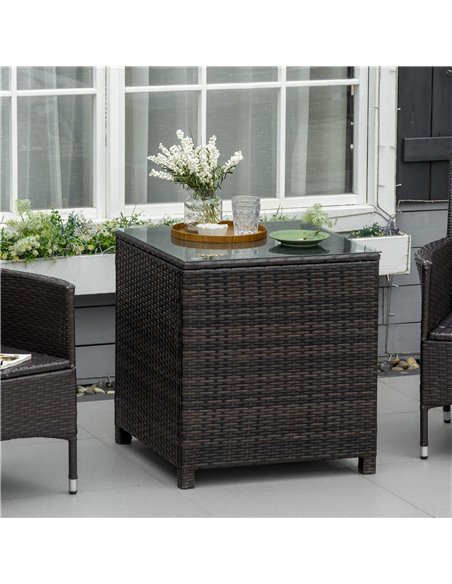 Outsunny Rattan Garden Furniture Side Table Patio Frame Tempered Glass New (Brown) - pic 30662 | FastDaddyshop
