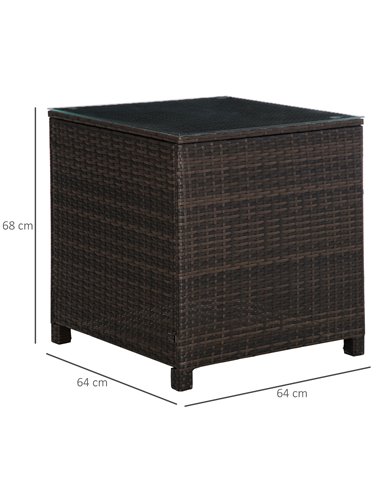 Outsunny Rattan Garden Furniture Side Table Patio Frame Tempered Glass New (Brown)