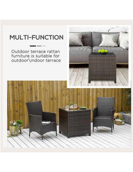 Outsunny Rattan Garden Side Table with Tempered Glass Top, Brown 01-0723 - pic 30665 | FastDaddyshop
