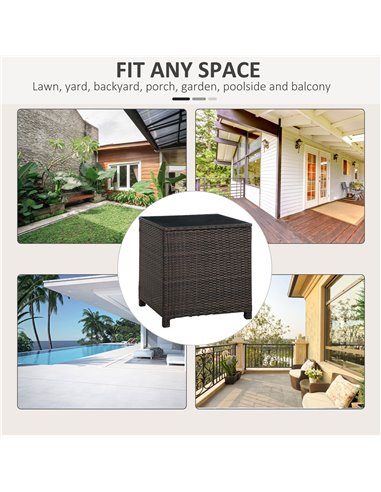 Outsunny Rattan Garden Furniture Side Table Patio Frame Tempered Glass New (Brown)