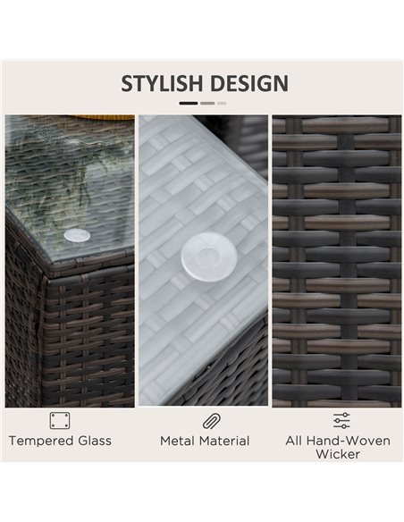 Outsunny Rattan Garden Furniture Side Table Patio Frame Tempered Glass New (Brown) - pic 30667 | FastDaddyshop