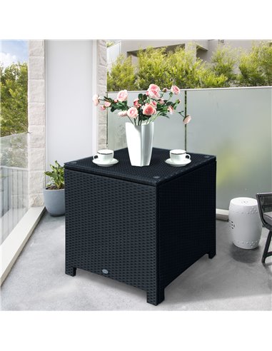 Outsunny Rattan Garden Furniture Side Table Patio Frame Tempered Glass New (Black)