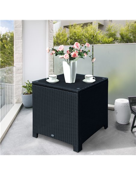 Outsunny Rattan Garden Furniture Side Table Patio Frame Tempered Glass New (Black) - pic 30671 | FastDaddyshop
