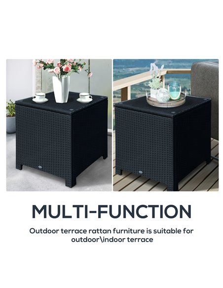 Outsunny Rattan Garden Furniture Side Table Patio Frame Tempered Glass New (Black) - pic 30675 | FastDaddyshop