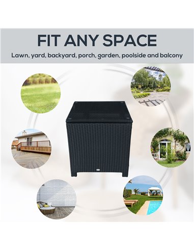 Outsunny Rattan Garden Furniture Side Table Patio Frame Tempered Glass New (Black)