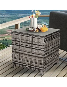Outsunny Rattan Side Table Garden Furniture Patio Frame Tempered Glass New (Grey) 2