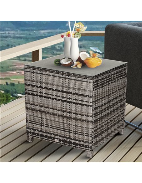 Outsunny Rattan Side Table Garden Furniture Patio Frame Tempered Glass New (Grey) - pic 30679 | FastDaddyshop