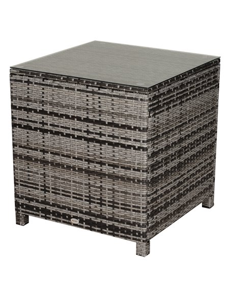 Outsunny Rattan Side Table Garden Furniture Patio Frame Tempered Glass New (Grey) - pic 30680 | FastDaddyshop