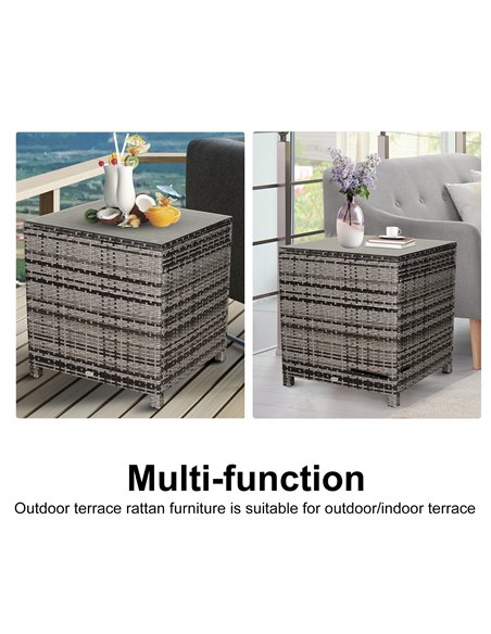 Outsunny Rattan Garden Side Table with Tempered Glass Top, Grey 867-045 - pic 30683 | FastDaddyshop