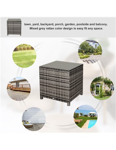 Outsunny Rattan Side Table Garden Furniture Patio Frame Tempered Glass New (Grey)