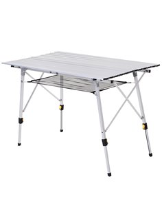 Outsunny 4FT Folding Aluminium Picnic Table Portable Camping BBQ Table Roll Up Top Mesh Layer Rack with Carrying Bag
