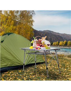 Outsunny 4FT Folding Aluminium Picnic Table Portable Camping BBQ Table Roll Up Top Mesh Layer Rack with Carrying Bag 2