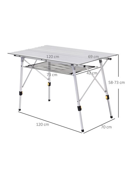 Outsunny 4FT Folding Aluminium Picnic Table Portable Camping BBQ Table Roll Up Top Mesh Layer Rack with Carrying Bag - pic 30735 | FastDaddyshop