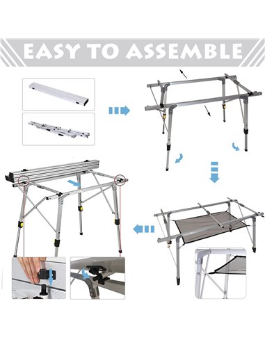 Outsunny 4FT Folding Aluminium Picnic Table Portable Camping BBQ Table Roll Up Top Mesh Layer Rack with Carrying Bag