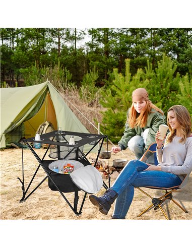 Outsunny Folding Camping Table, Portable Picnic Table with Built-in Cooler, Cup Holders for Outdoor Travel Hiking Fishing Beach 