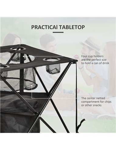 Outsunny Folding Camping Table, Portable Picnic Table with Built-in Cooler, Cup Holders for Outdoor Travel Hiking Fishing Beach 