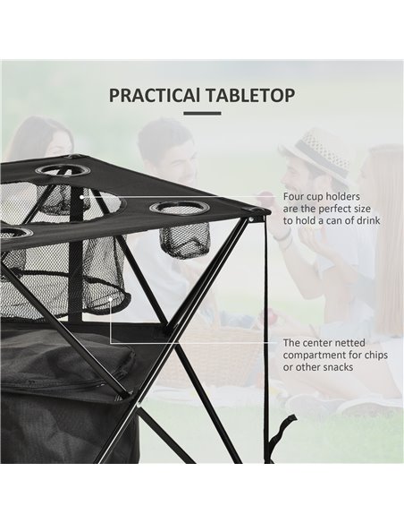 Outsunny Folding Camping Table, Portable Picnic Table with Built-in Cooler, Cup Holders for Outdoor Travel Hiking Fishing Beach  - pic 30756 | FastDaddyshop