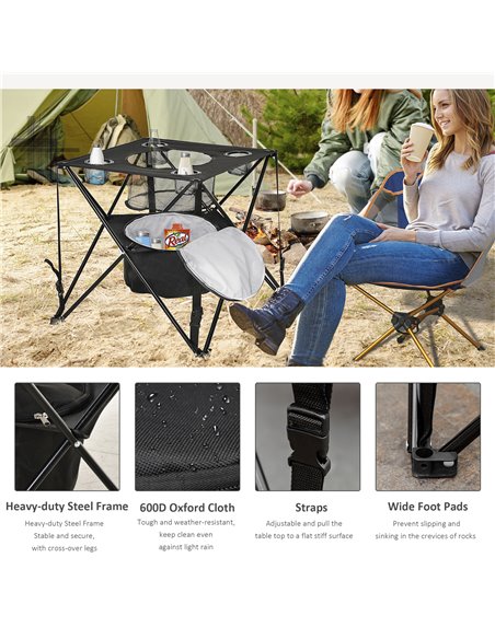Outsunny Folding Camping Table, Portable Picnic Table with Built-in Cooler, Cup Holders for Outdoor Travel Hiking Fishing Beach  - pic 30757 | FastDaddyshop