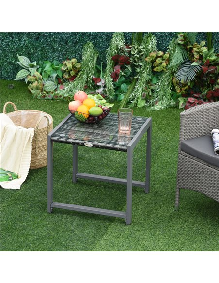 Outsunny Rattan End Table Side Coffee Desk Outdoor Patio Wicker Sofa Chat Garden Furniture - pic 30770 | FastDaddyshop