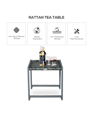 Outsunny Rattan End Table, Outdoor Patio Side Coffee Desk, Grey 867-033