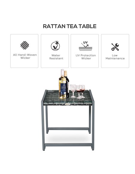Outsunny Rattan End Table, Outdoor Patio Side Coffee Desk, Grey 867-033 - pic 30772 | FastDaddyshop