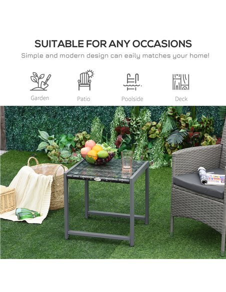 Outsunny Rattan End Table, Outdoor Patio Side Coffee Desk, Grey 867-033 - pic 30773 | FastDaddyshop