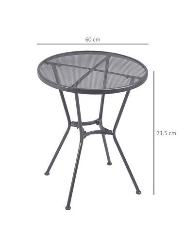 Outsunny 60cm Garden Round Table Metal Outside Bistro Table with Mesh Tabletop for Garden Balcony Deck, Dark grey