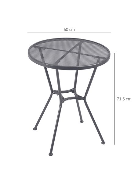 Outsunny 60cm Garden Round Table Metal Outside Bistro Table with Mesh Tabletop for Garden Balcony Deck, Dark grey - pic 30780 | FastDaddyshop