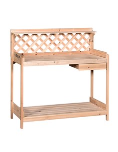 Outsunny Wooden Garden Potting Table with Drawer, Natural Wood Colour