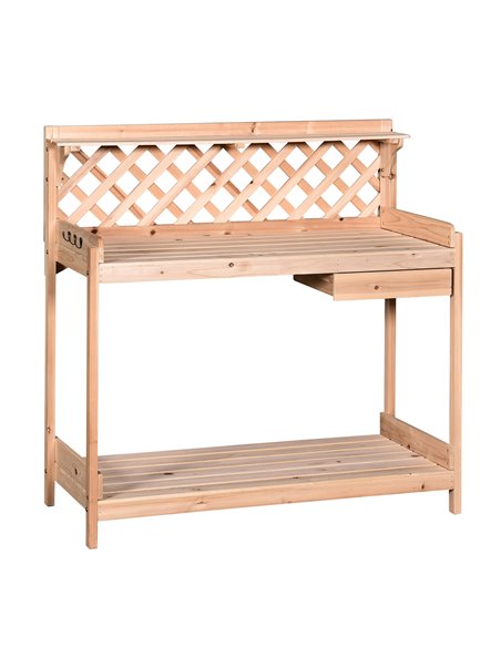 Outsunny Wooden Garden Potting Table with Drawer, Natural Wood Colour - pic 30841 | FastDaddyshop