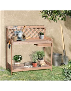 Outsunny Wooden Garden Potting Table with Drawer, Natural Wood Colour 2