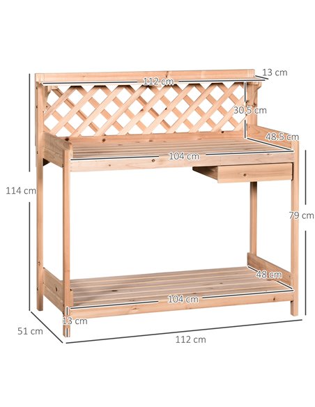 Outsunny Wooden Garden Potting Table with Drawer, Natural Wood Colour - pic 30843 | FastDaddyshop