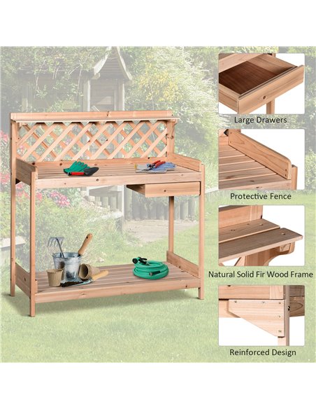 Outsunny Wooden Garden Potting Table, Natural Wood Colour 845-320 - pic 30844 | FastDaddyshop