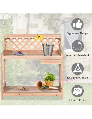 Outsunny Wooden Garden Potting Table, Natural Wood Colour 845-320