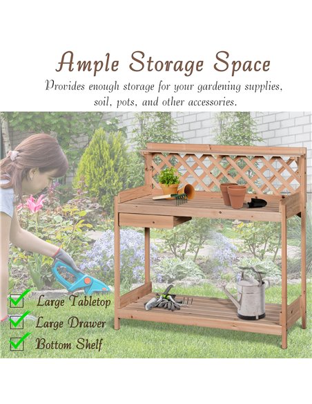 Outsunny Wooden Garden Potting Table with Drawer, Natural Wood Colour - pic 30846 | FastDaddyshop