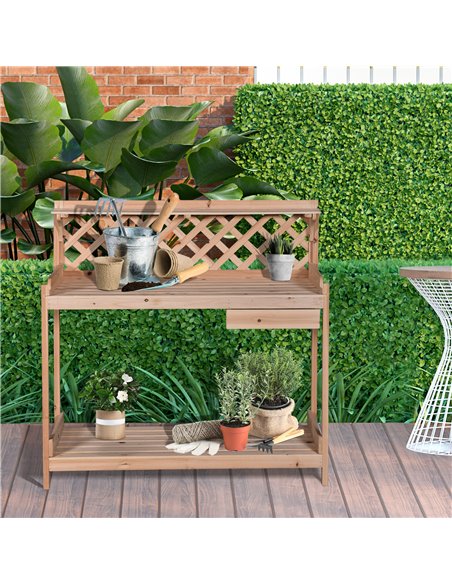 Outsunny Wooden Garden Potting Table with Drawer, Natural Wood Colour - pic 30849 | FastDaddyshop