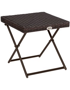 Outsunny Square PE Wicker Rattan Folding Table - Black