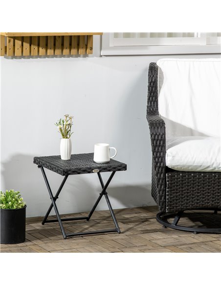 Outsunny Square PE Wicker Rattan Folding Table - Black - pic 30851 | FastDaddyshop