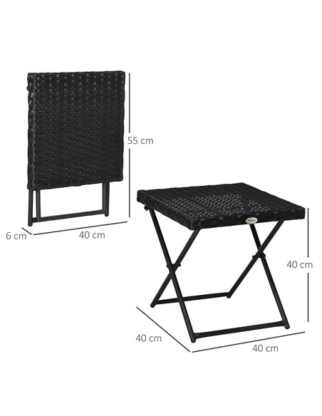 Outsunny Square PE Wicker Rattan Folding Table - Black - pic 30852 | FastDaddyshop