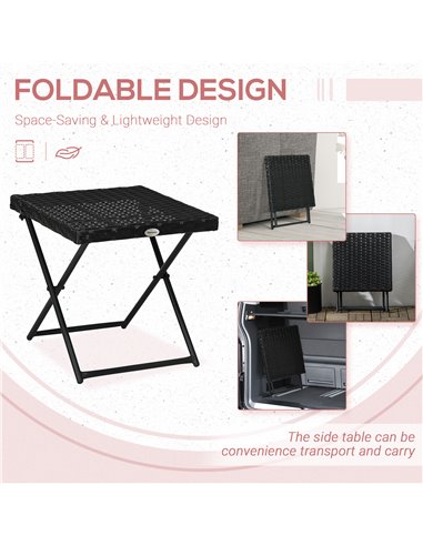 Outsunny Square PE Wicker Rattan Folding Table, Black 867-034V00BK