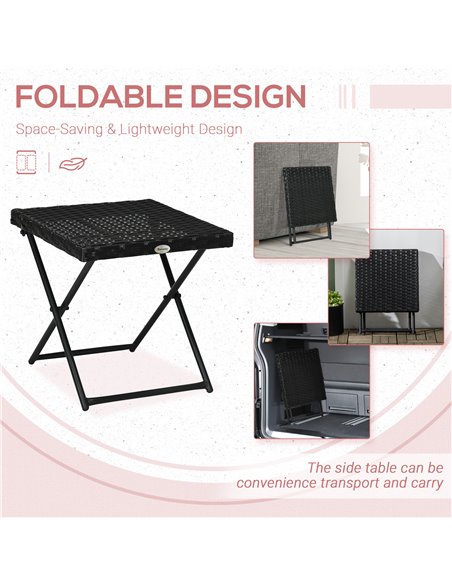 Outsunny Square PE Wicker Rattan Folding Table, Black 867-034V00BK - pic 30853 | FastDaddyshop
