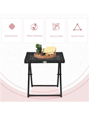 Outsunny Square PE Wicker Rattan Folding Table, Black 867-034V00BK