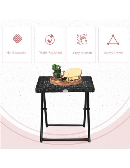 Outsunny Square PE Wicker Rattan Folding Table, Black 867-034V00BK - pic 30854 | FastDaddyshop