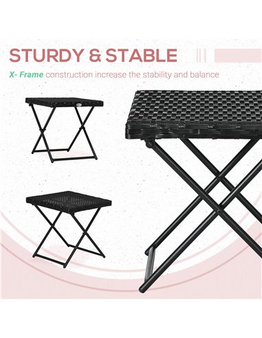 Outsunny Square PE Wicker Rattan Folding Table - Black