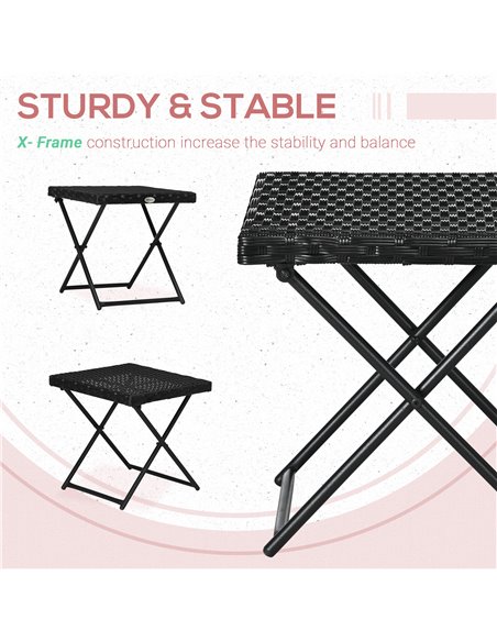 Outsunny Square PE Wicker Rattan Folding Table - Black - pic 30855 | FastDaddyshop