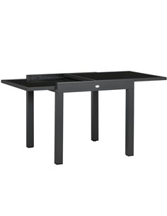 Outsunny Extending Garden Table with Aluminium Frame and Tempered Glass Tabletop, Black