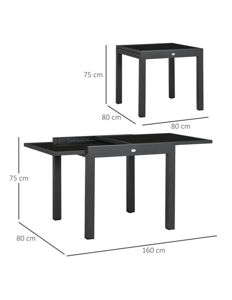 Outsunny Extending Garden Table with Aluminium Frame and Tempered Glass Tabletop, Black - pic 30870 | FastDaddyshop