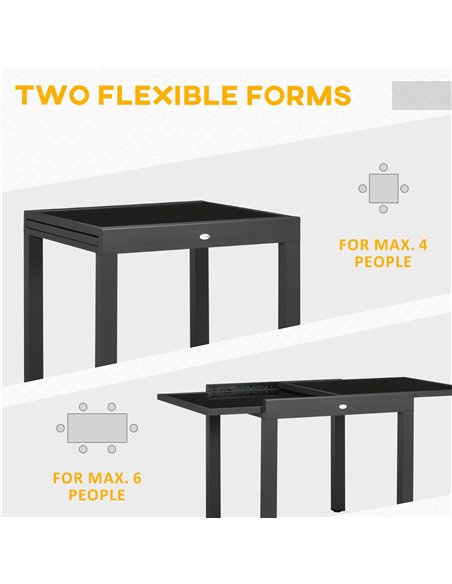 Outsunny Extending Garden Table with Aluminium Frame, Black 84B-297V00BK - pic 30871 | FastDaddyshop