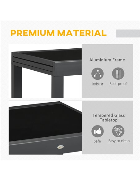 Outsunny Extending Garden Table with Aluminium Frame and Tempered Glass Tabletop, Black - pic 30873 | FastDaddyshop