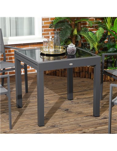 Outsunny Extending Garden Table with Aluminium Frame and Tempered Glass Tabletop, Black